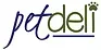 A handwritten logo for pet deli with a paw print.