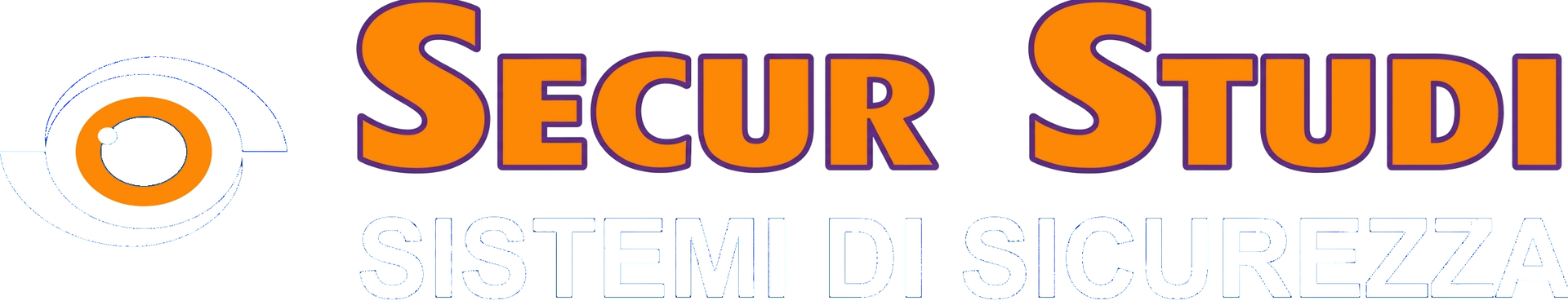 Logo arancione e grigio “SECUR STUDI” con icona a forma di occhio e slogan “TOTAL SECURITY”