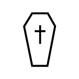 Black coffin icon with a cross on the lid
