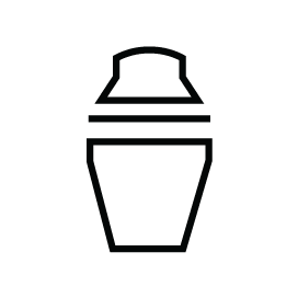 Black outline icon of a shaker bottle or tumbler with a lid