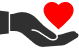 Black hand holding a red heart icon