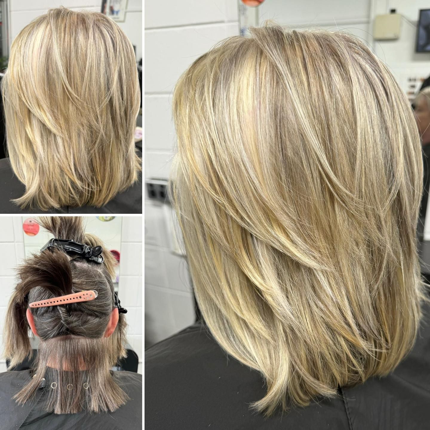 A Woman is Getting Her Hair Blow Dried by a Hairdresser in a Salon — Embellish Hair and Beauty In Slade Point, QLD