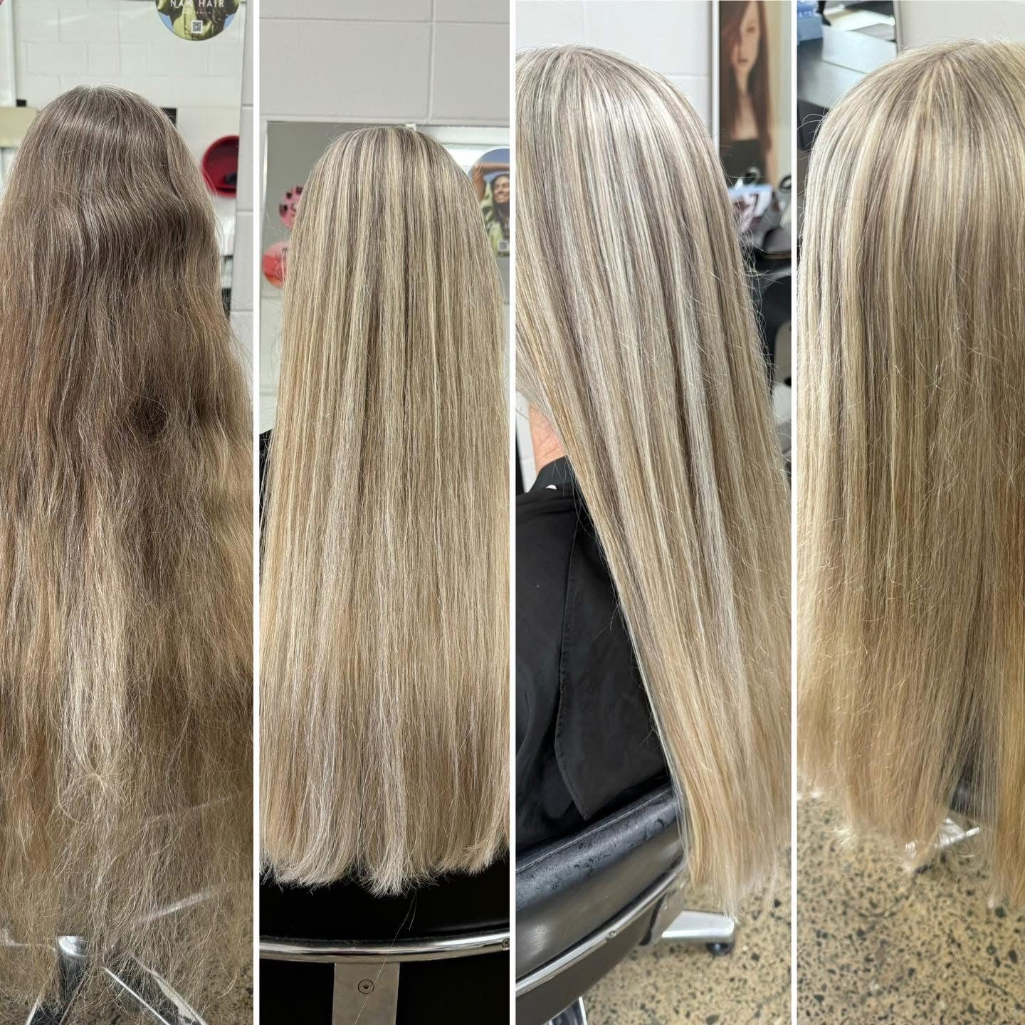 A Woman is Cutting Her Hair With Scissors — Embellish Hair and Beauty In Slade Point, QLD