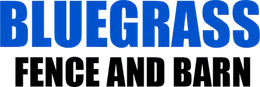Blue and black logo reading “BLUEGRASS FENCE AND BARN”