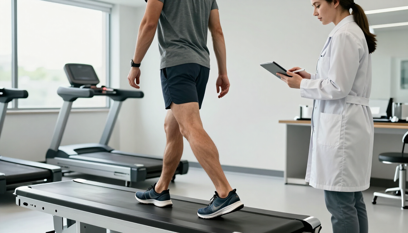 Podiatrist evaluating an athlete’s walking mechanics