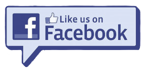 “Like us on Facebook” speech-bubble logo in blue and white with the Facebook “f” icon