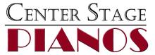 Center Stage Pianos logo in black and red text on a white background
