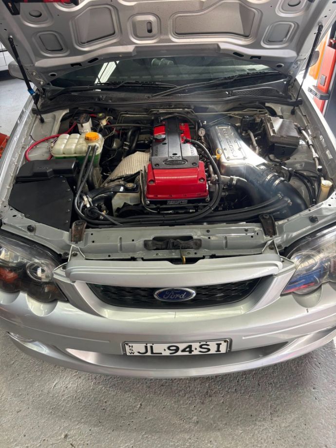 Silver Ford Falcon with Open Hood — Level Up Automotive In Unanderra, NSW