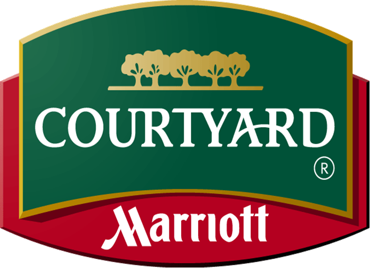 A courtyard marriott logo with trees on it