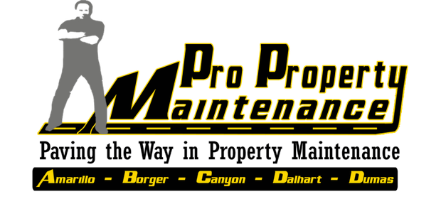 Black and gold Pro Property Maintenance logo with a worker silhouette and the slogan &ldquo;Paving the Way in Property Maintenance.&rdquo;