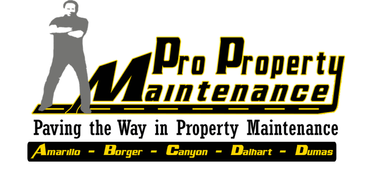 Black and gold Pro Property Maintenance logo with a worker silhouette and the slogan &ldquo;Paving the Way in Property Maintenance.&rdquo;