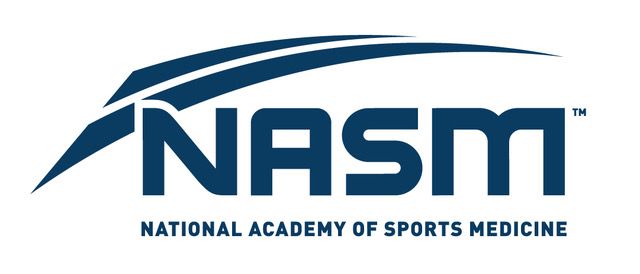 NASM logo: Dark blue text and graphic, 