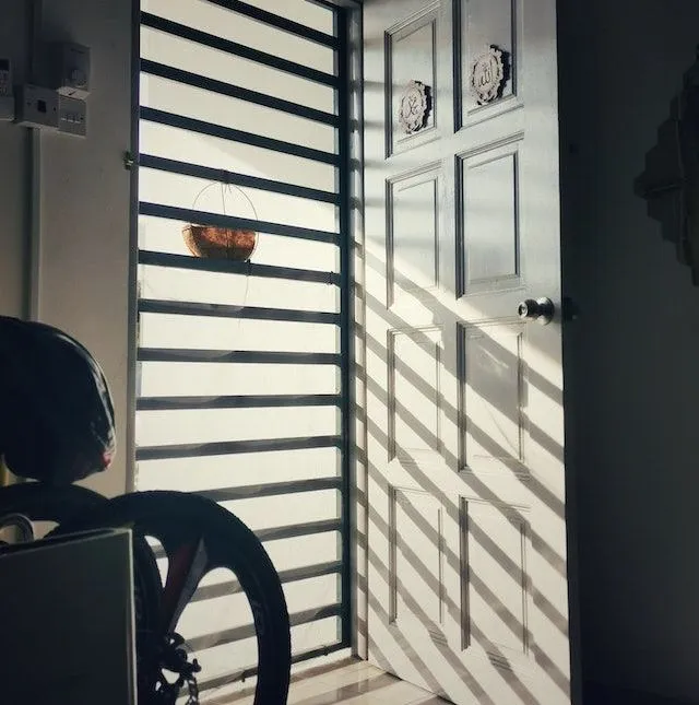 A shadow of a person is cast on a door
