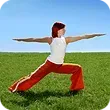 A woman is doing yoga in a field with her arms outstretched. A woman is doing yoga in a field with her arms outstretched.