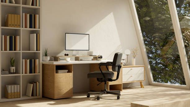 A Home Office With a Desk , Chair , Computer and Bookshelf — Custombuilt Furnishers in Svensson Heights, QLD