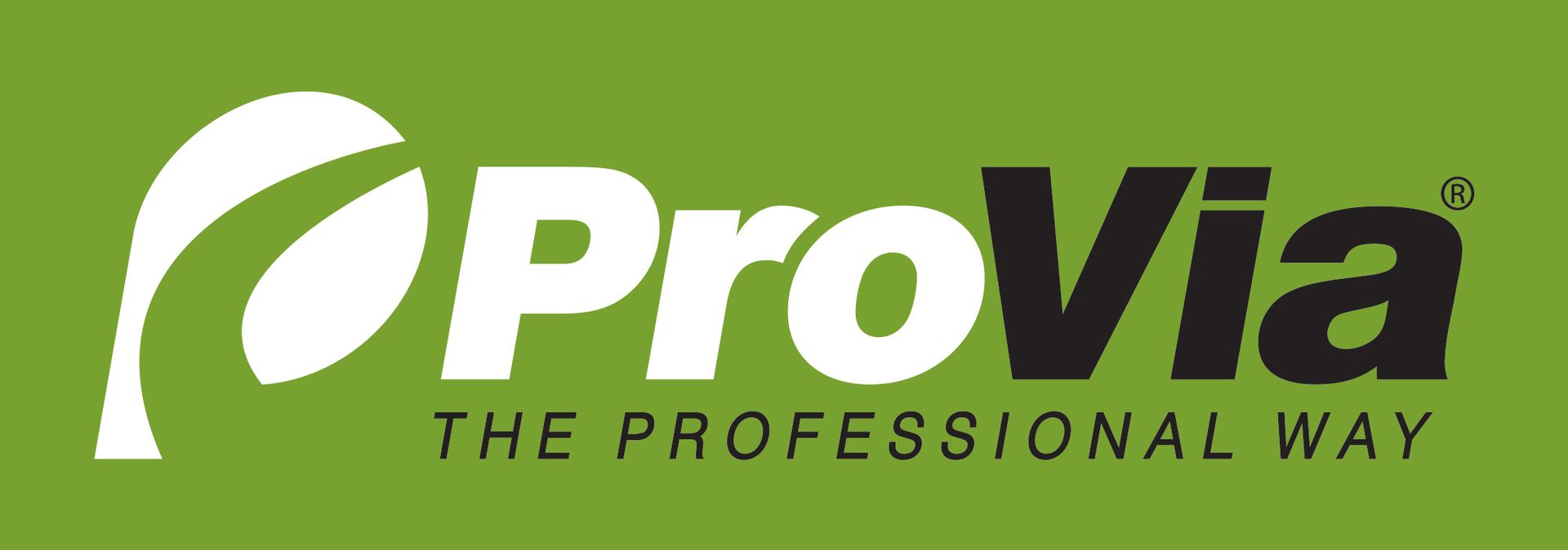 ProVia logo with white stylized leaf, black 