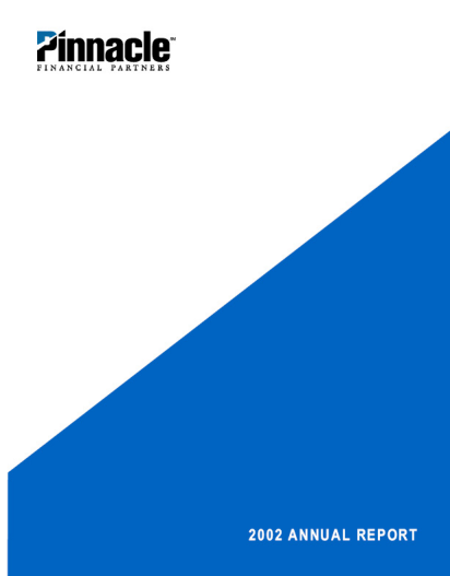Pinnacle Financial Partners Annual Report cover. White and blue diagonal design.