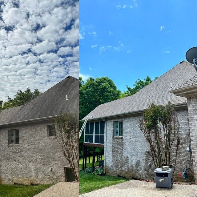A Before and After Photo of A Brick House - Bourbon City Softwash - Louisville, KY