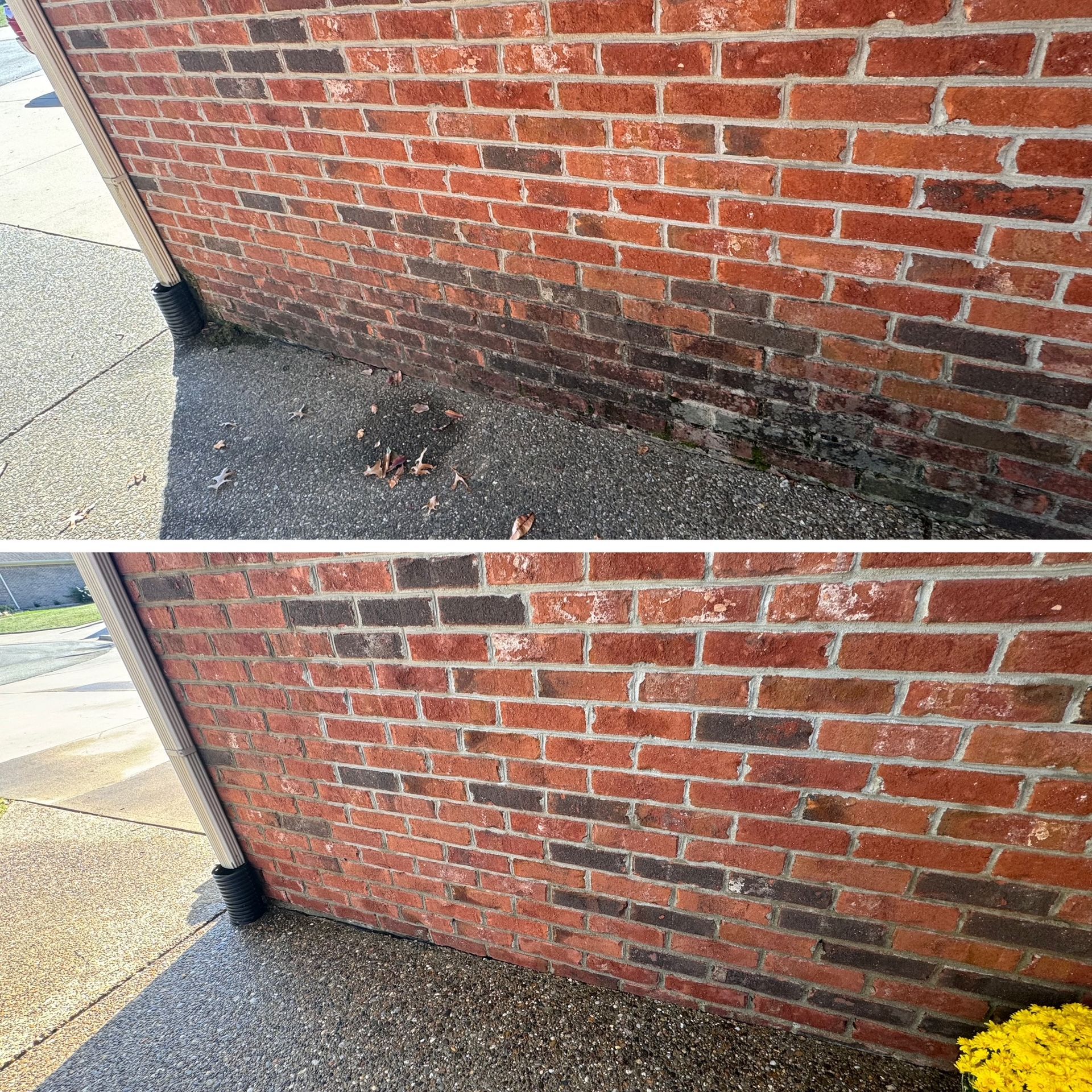 A Before and After Picture of A Brick Wall.