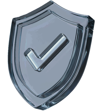 Blue glass shield with a checkmark, symbolizing security and approval. | Stu's Collision Center
