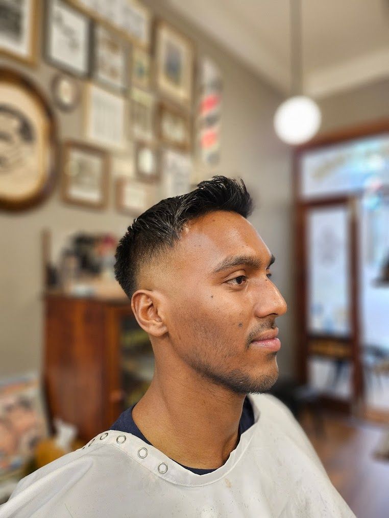 Side-profile Portrait of a Man in a White Shirt — Lucky Child Barber Shop In Hobart, TAS