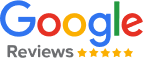 Google Reviews logo with blue, red, yellow, and green text and five orange stars | EZT Auto and Transmissions