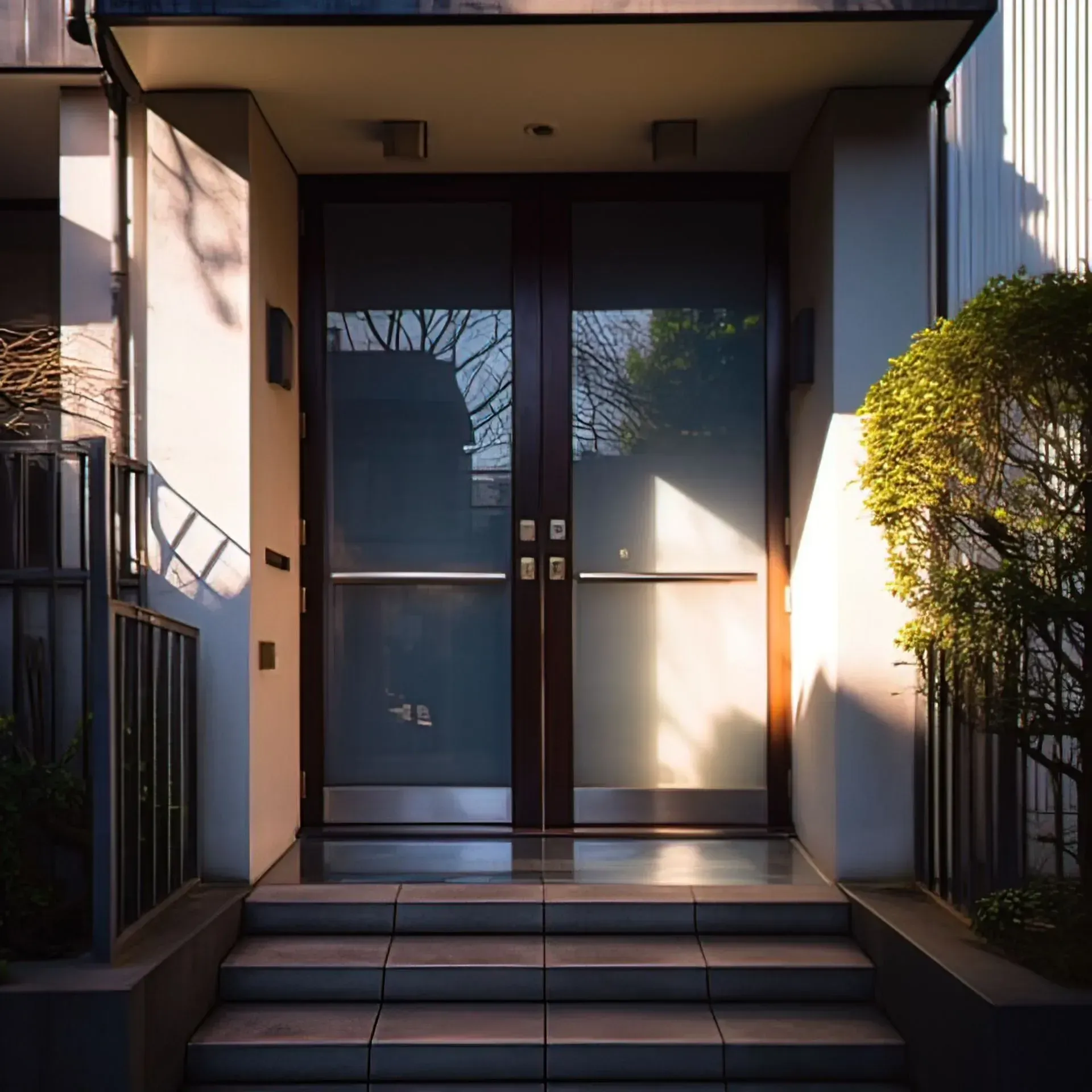 Energy-efficient front entryway paired with seamless gutters in Lakewood Ranch