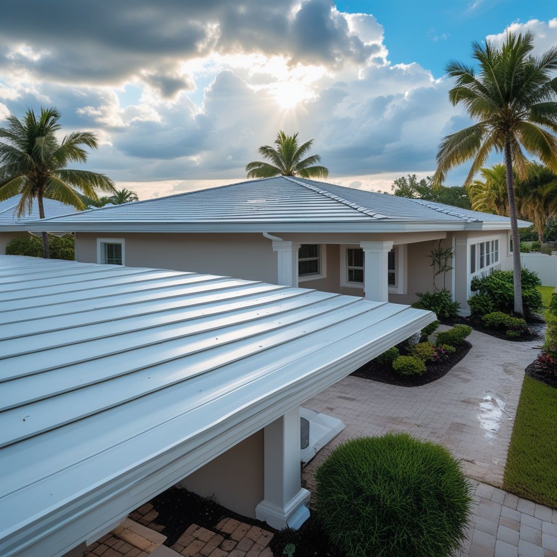 Aluminum soffit and fascia installed on a modern Florida home with seamless gutters.