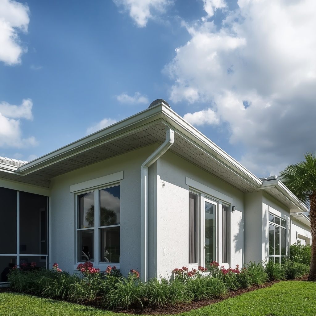 A well-maintained Florida home exterior with durable soffit, fascia, and gutter systems designed 