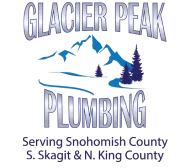 Glacier Peak Plumbing logo with a mountain scene and text: 