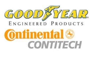 Goodyear, Engineered Products, Continental, and ContiTech logos on white background