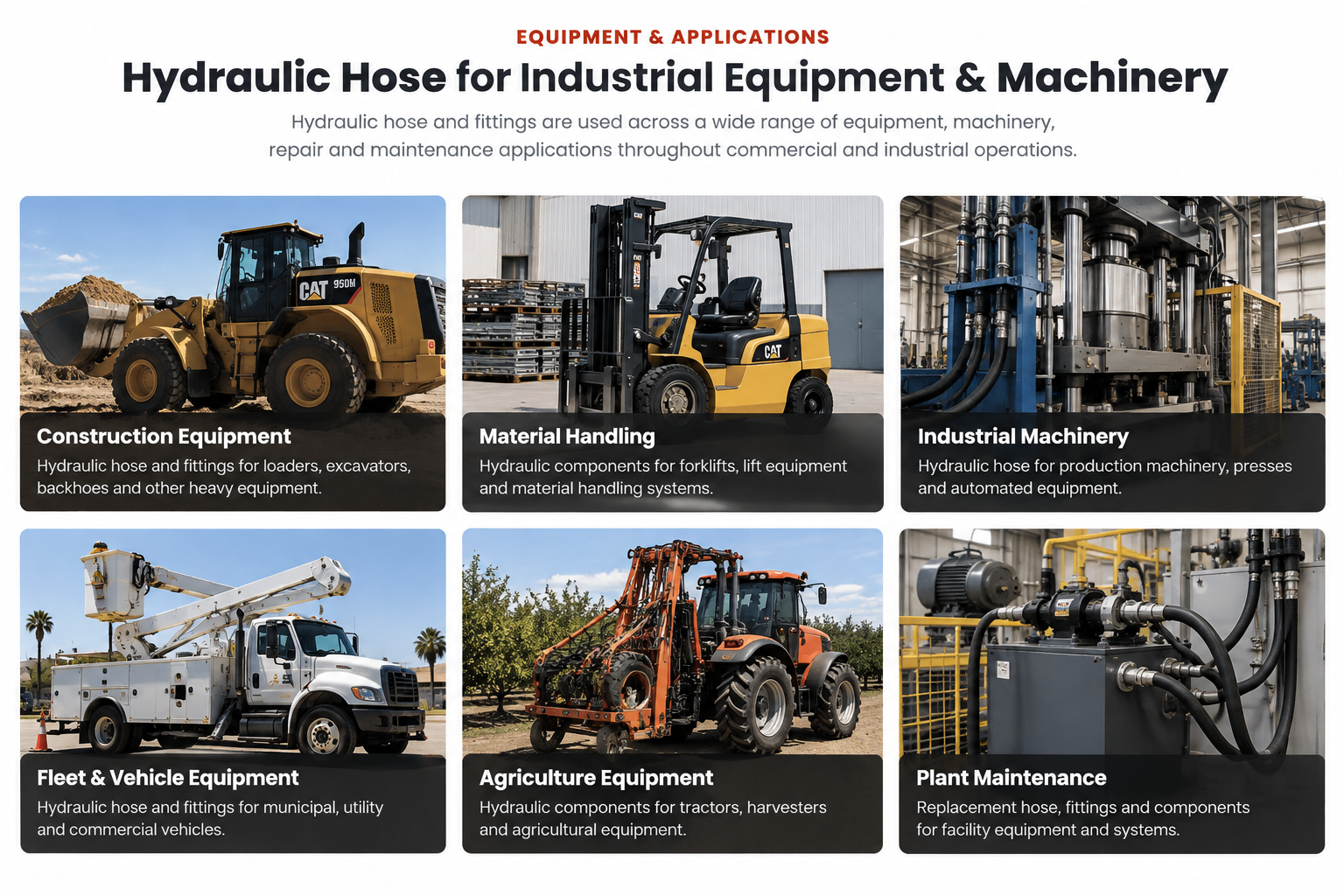 Hydraulic hose applications for trucks construction equipment forklifts and industrial machinery