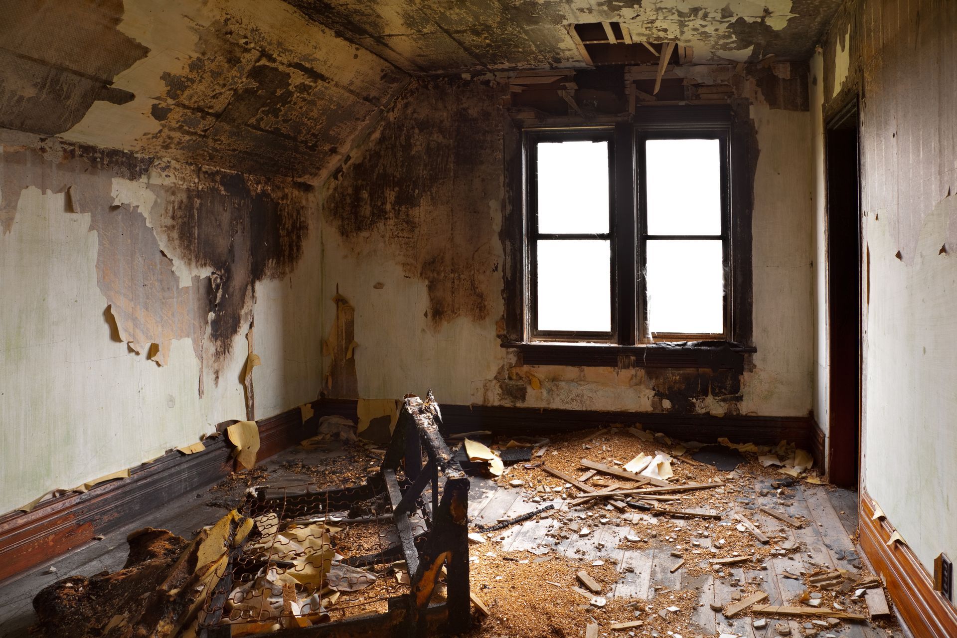 An empty room with a window and a white background