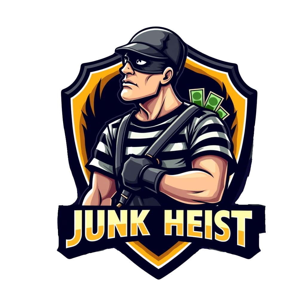 A cartoon of a thief holding bags of money in front of a truck.