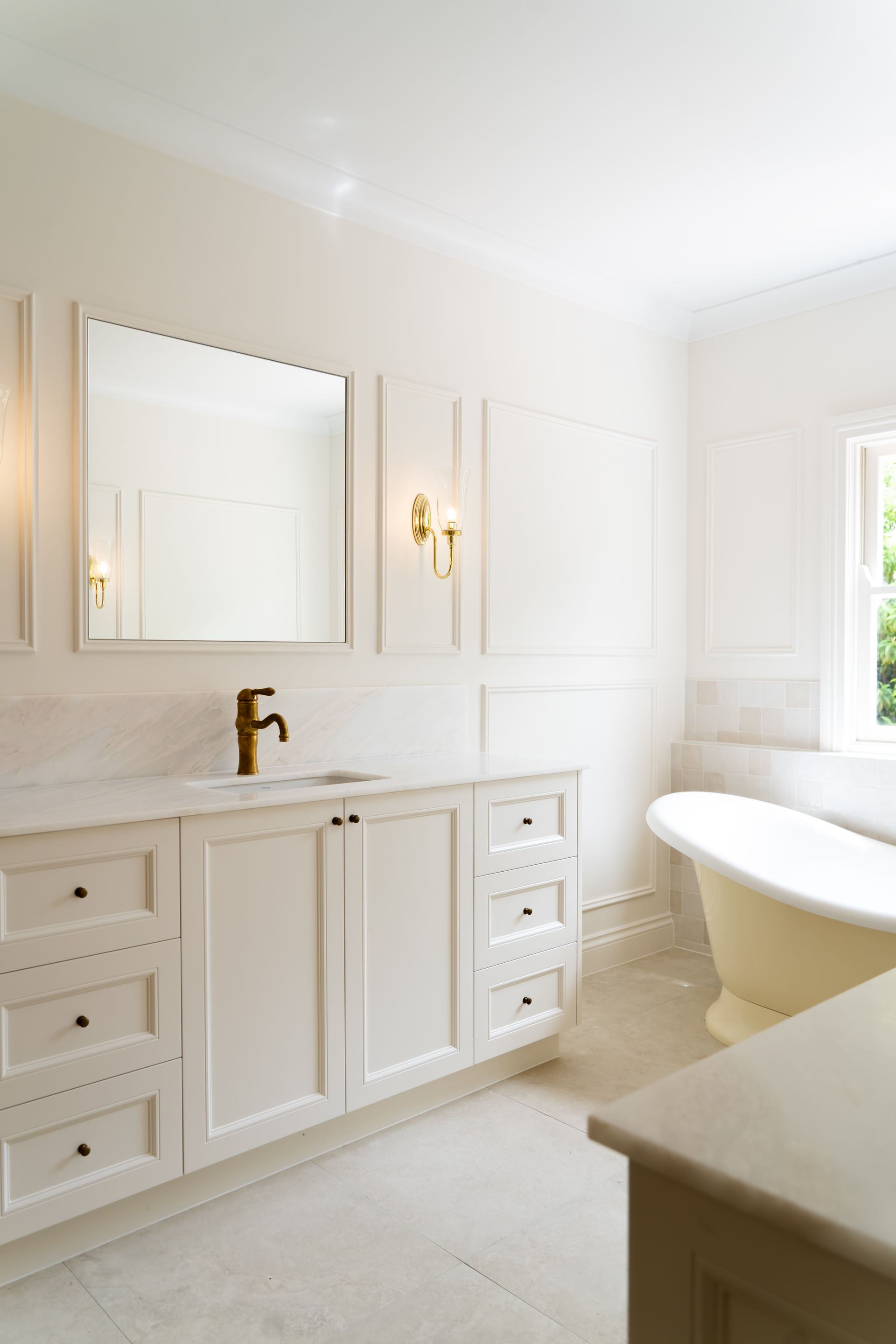 A Bathroom With a Sink and a Large Mirror — CK Cabinetry in Caloundra, QLD