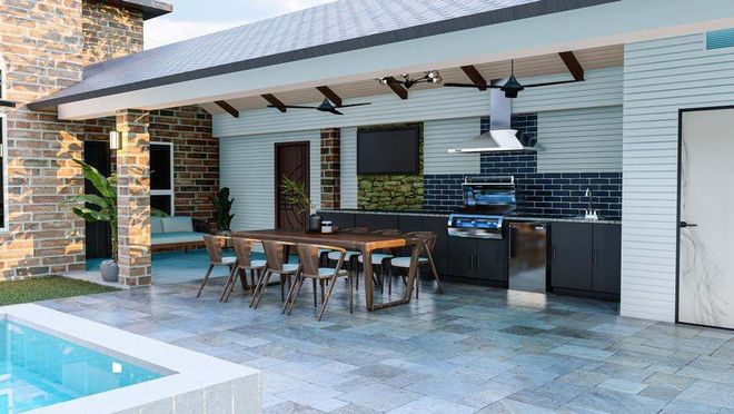 Covered Outdoor Patio With Dining Table, Chairs, Grill, Sink — CK Cabinetry in Coolum Beach, QLD