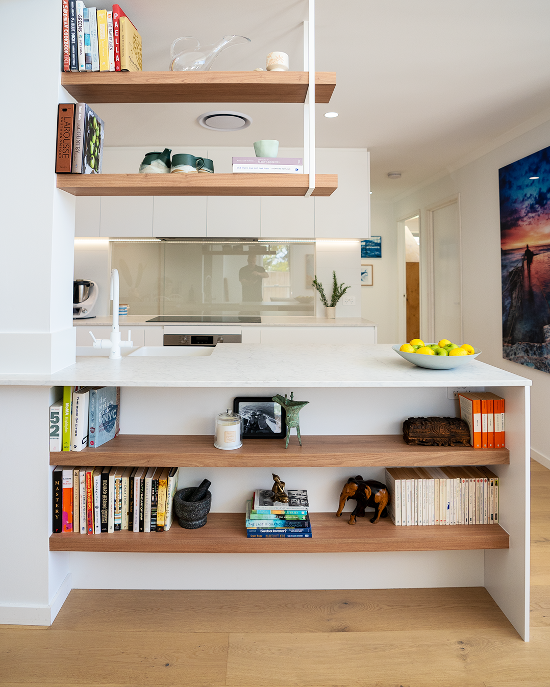 A Kitchen With a Large Island and Three Stools — CK Cabinetry in Buderim, QLD