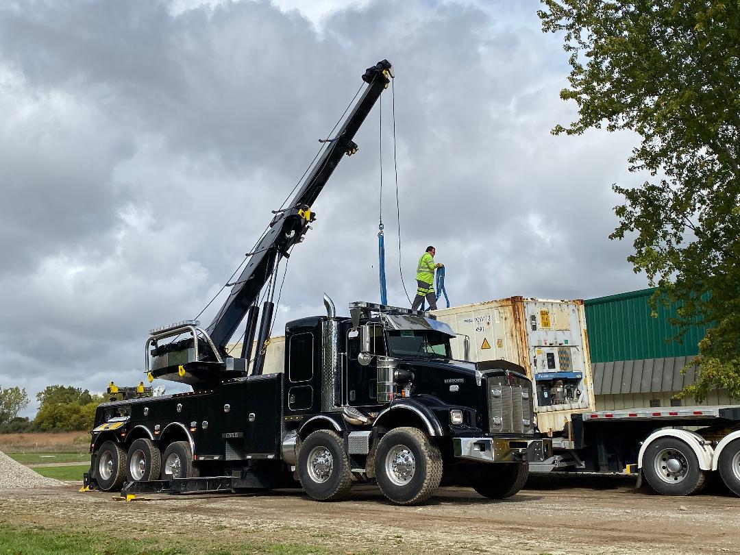Black Truck with Crane — Battle Creek, MI — Tiger’s Towing