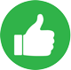 White thumbs-up icon in a green circle, indicating approval.