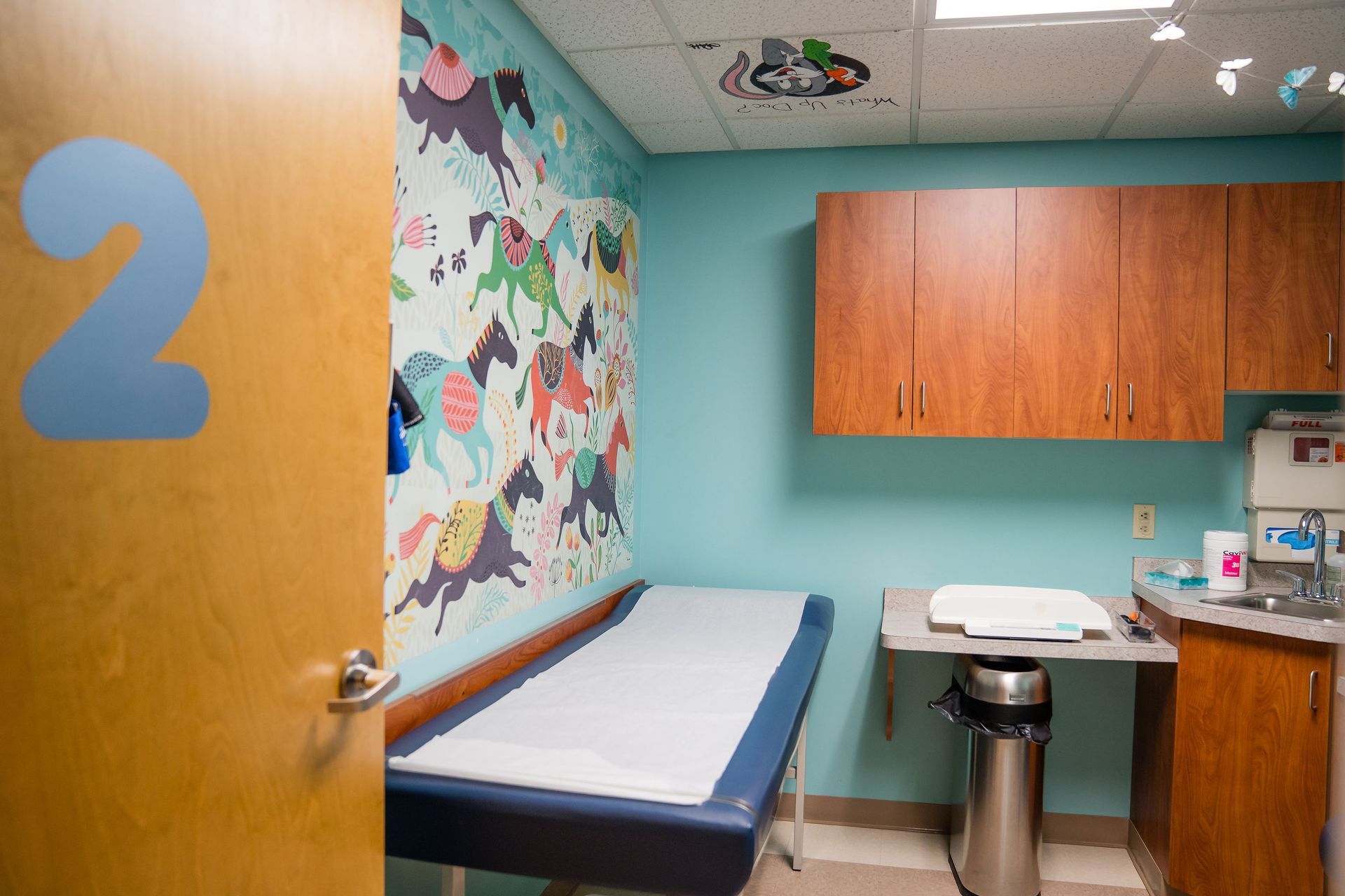 A doctor 's office with the number 2 on the wall