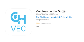 A screenshot of a app called vaccines on the go.