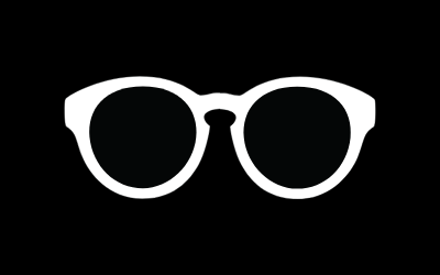 White eyeglasses icon on a black background