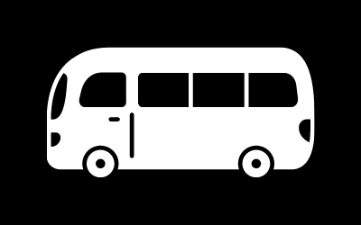 White bus icon on a black background