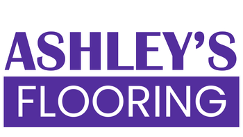 The logo for ashley 's flooring and decorating is blue and purple.