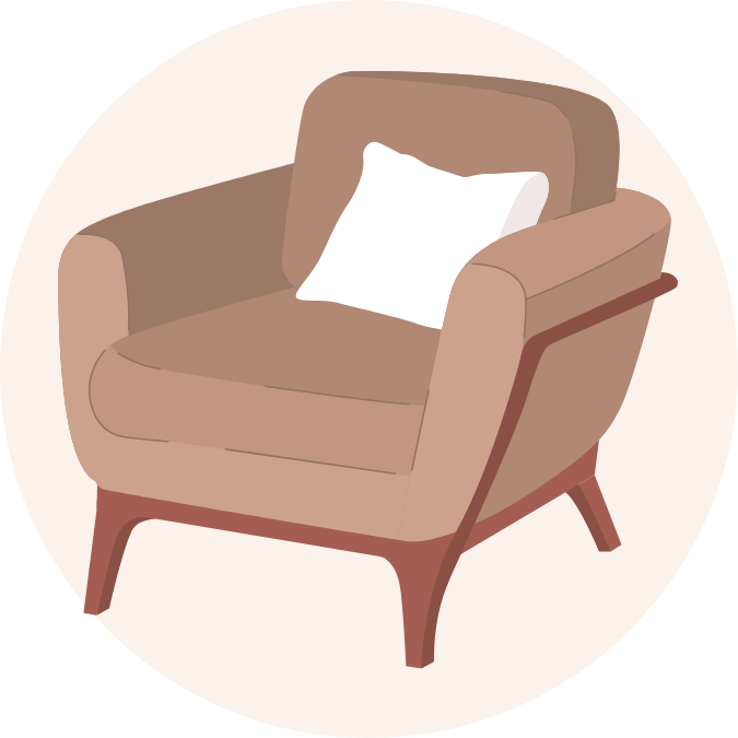 Illustrated armchair symbolizing a supportive Oakland and Bay Area online therapy environment in California.