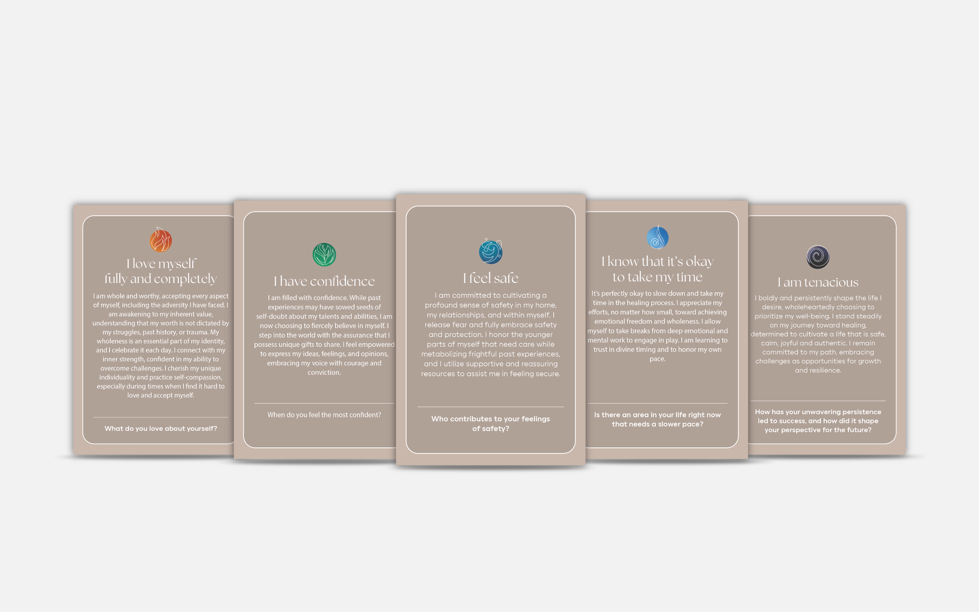 Set of Healing Is My Birthright affirmation cards promoting grounding and self-trust.