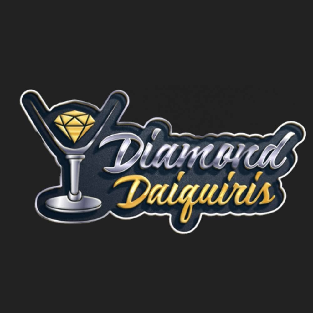 Diamond Daiquiris logo with a martini glass and yellow diamond on a dark background