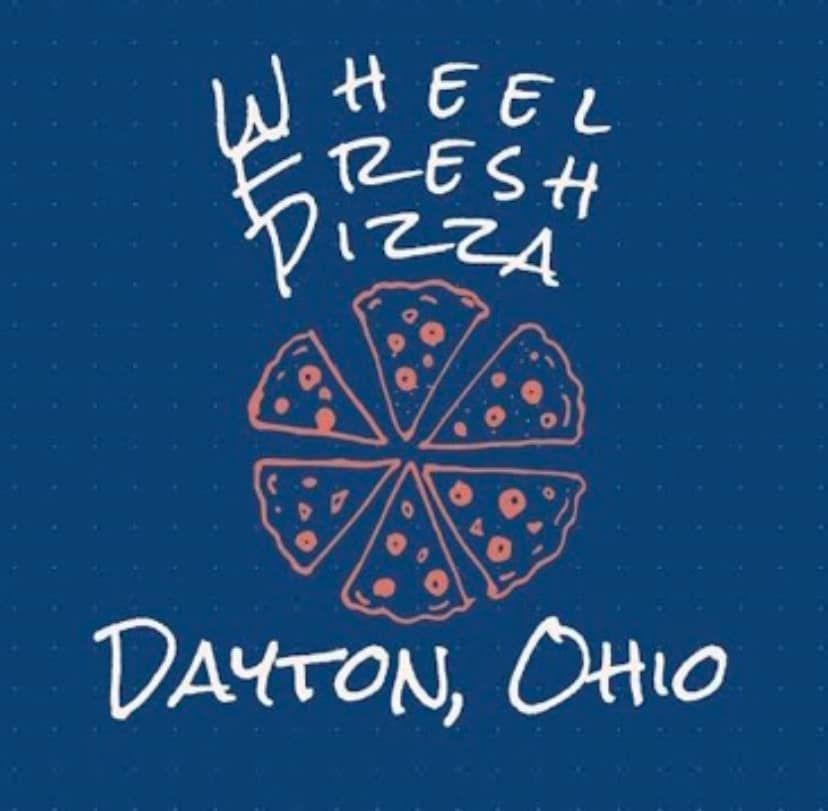 Blue Wheeltresh Pizza logo with sliced pizza graphic and “Dayton, Ohio” text