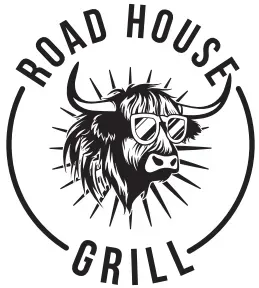 Road House Grill logo with a stylized bull wearing sunglasses inside a circular emblem.