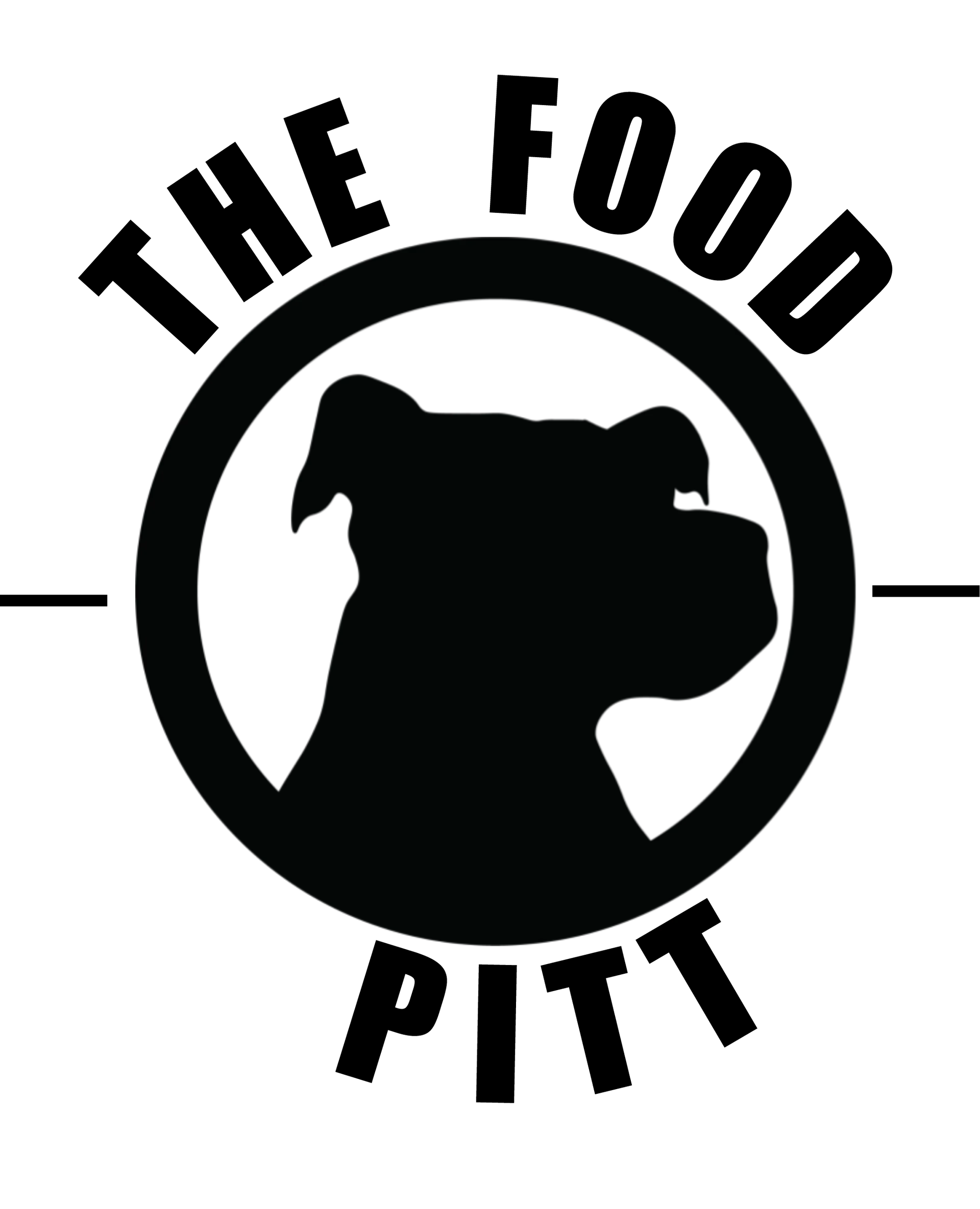 Black dog silhouette in a circular logo reading “THE FOOD PITT” on white background